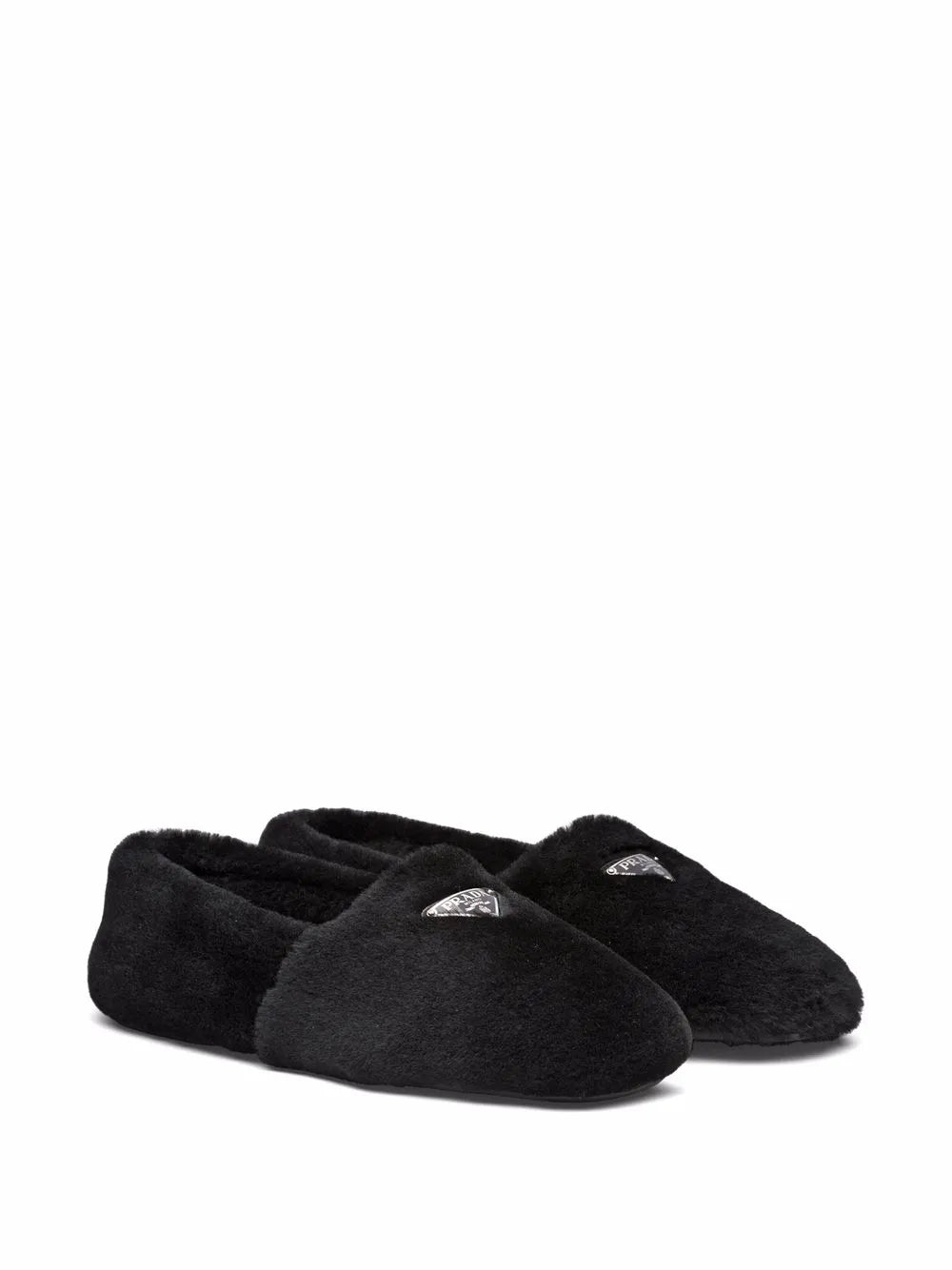 Prada logo shearling slippers