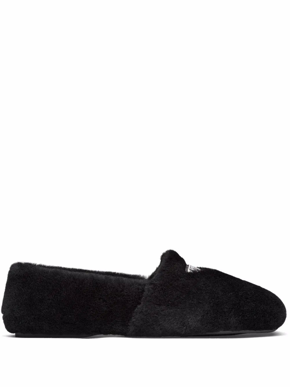 Prada logo shearling slippers