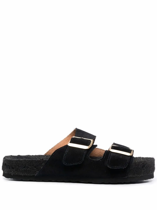 Manebi leather buckled slides