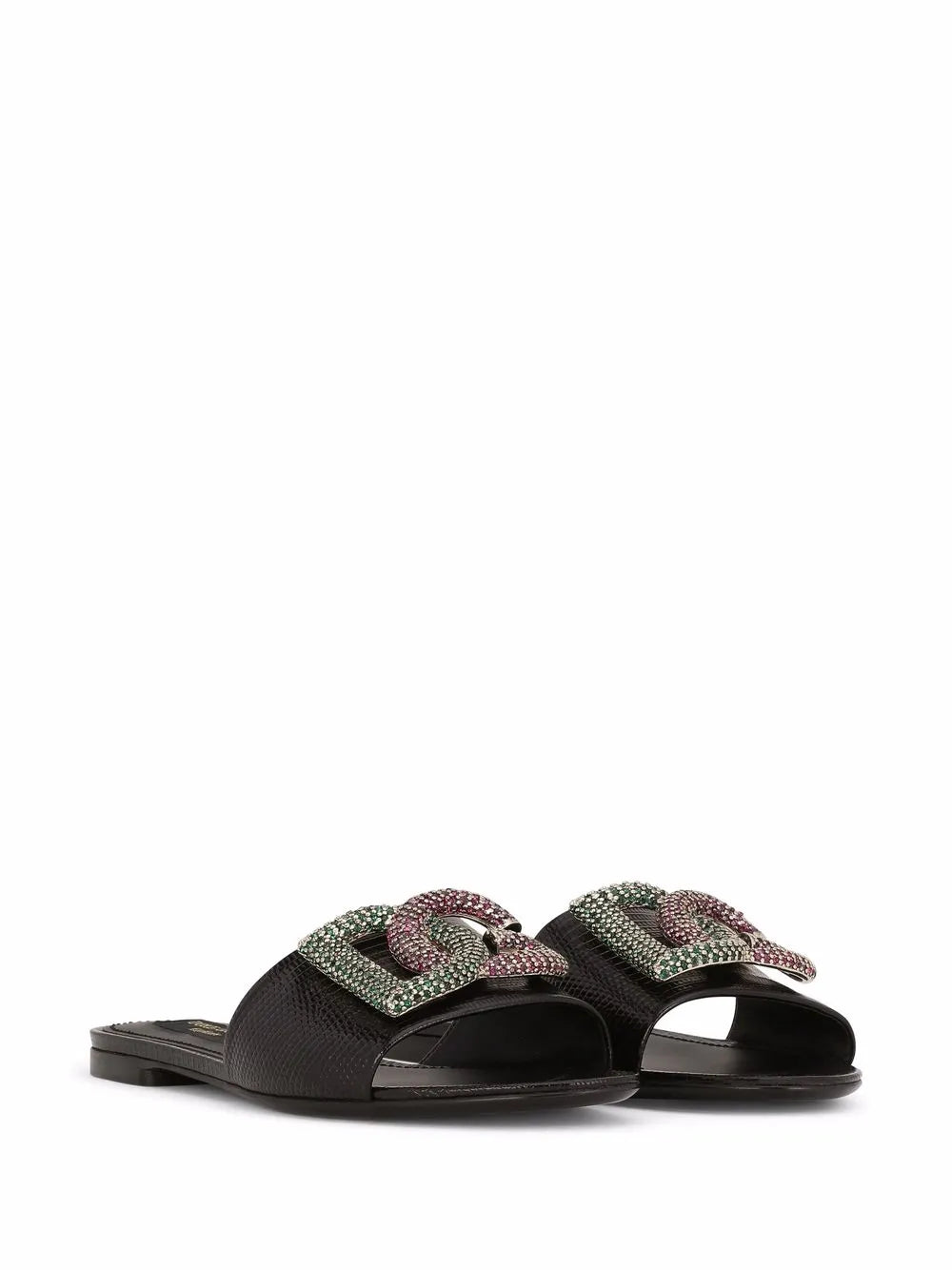Dolce & Gabbana crystal-logo leather slides