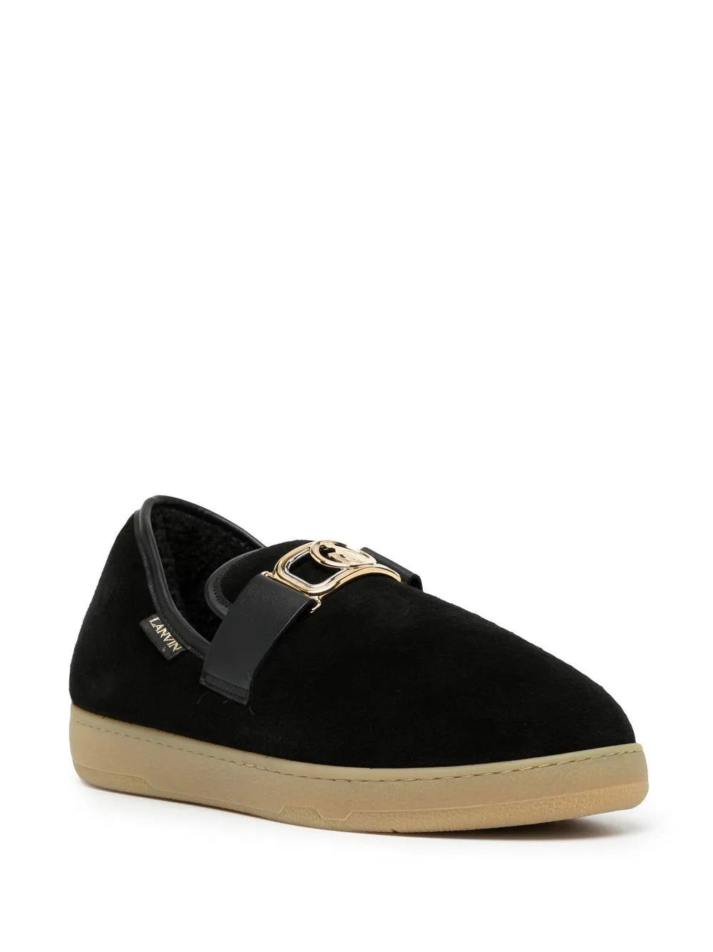 Lanvin velvet logo-buckle slippers