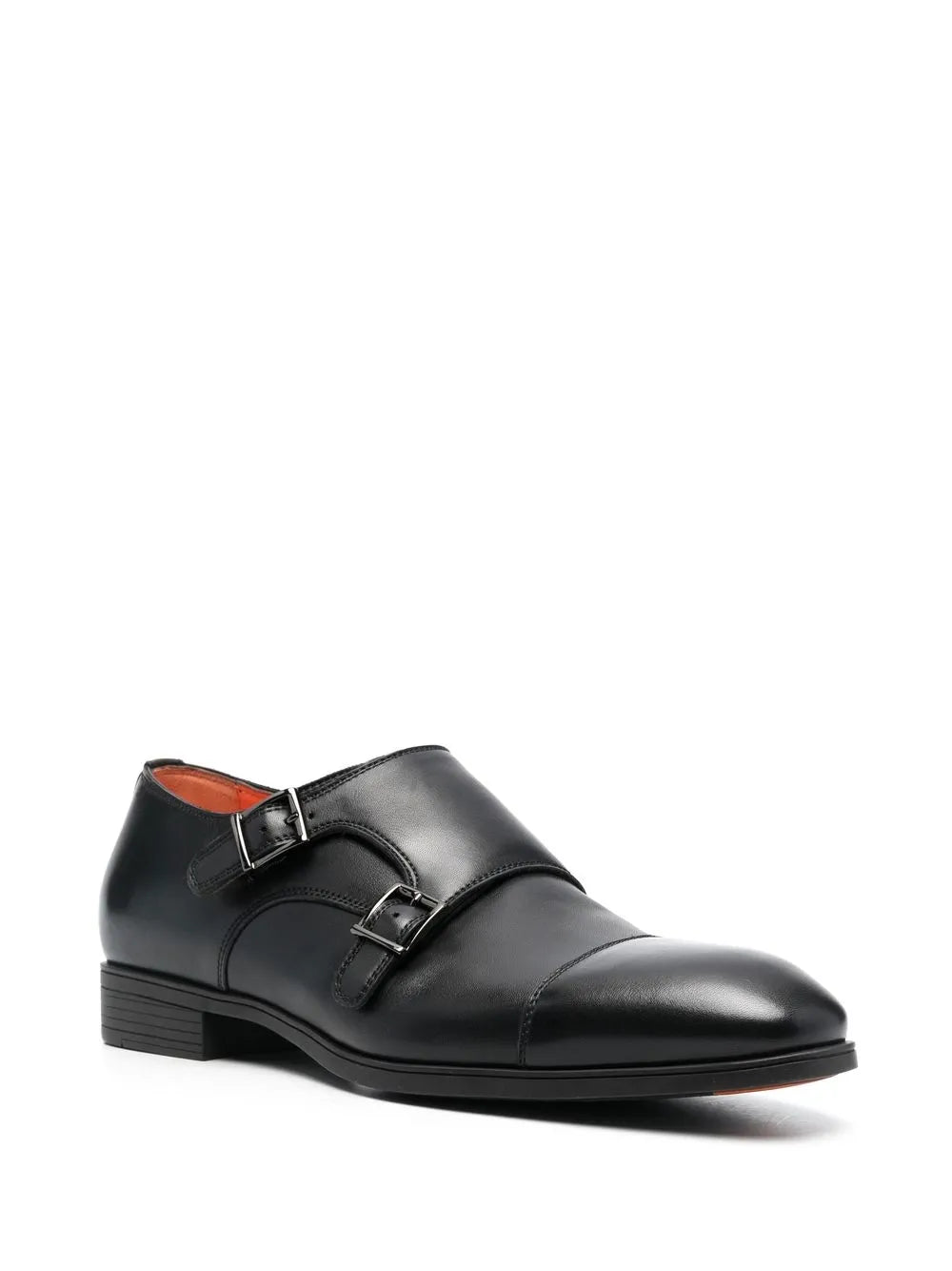 Santoni double-buckle leather monk shoes