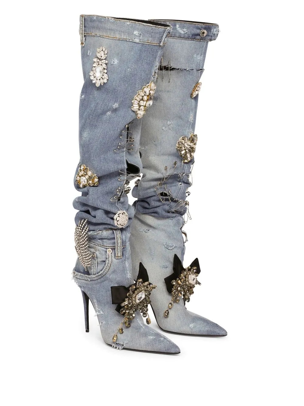 Dolce & Gabbana patchwork-denim knee-high boots