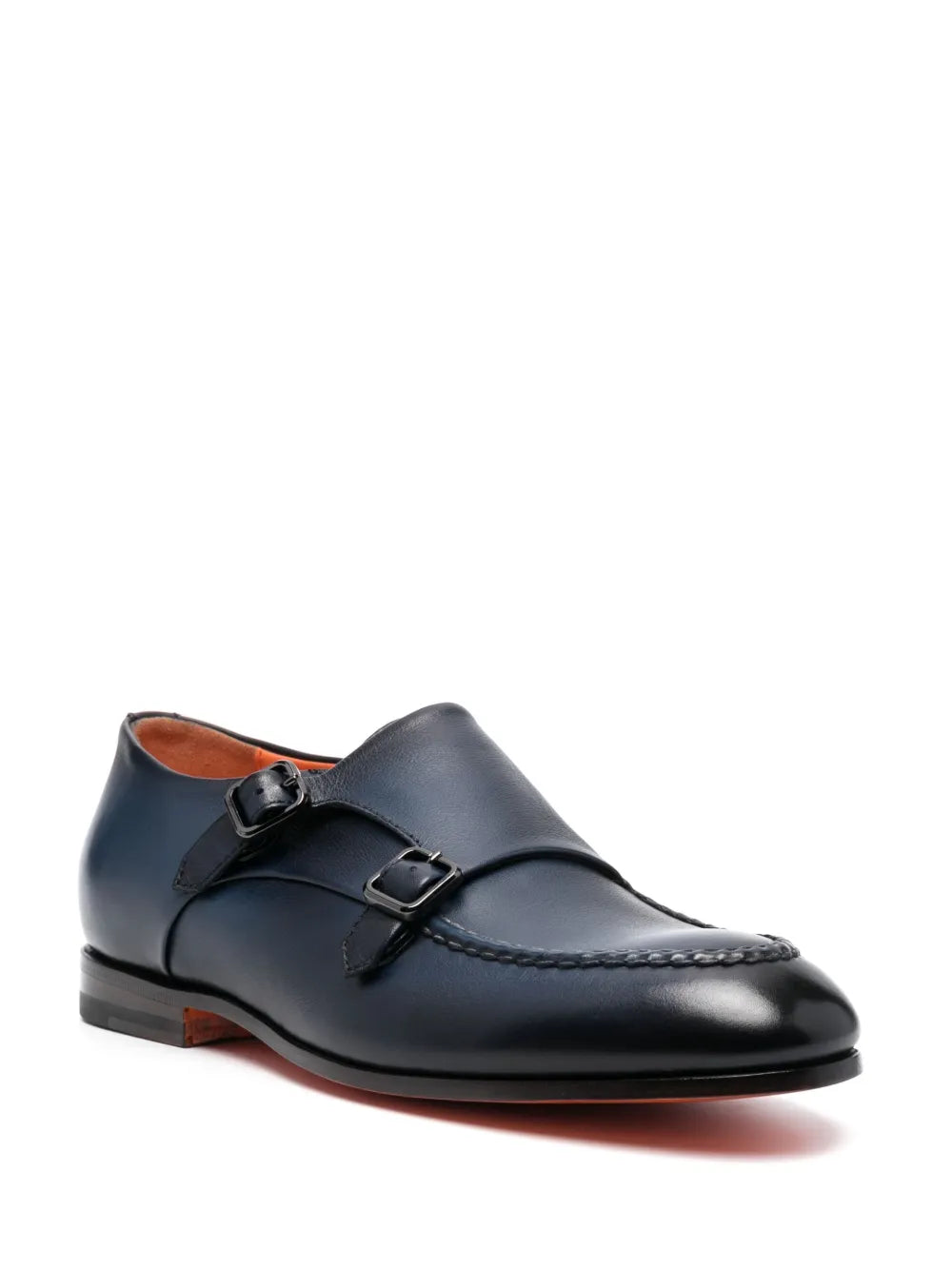 Santoni double-buckle leather monk shoes