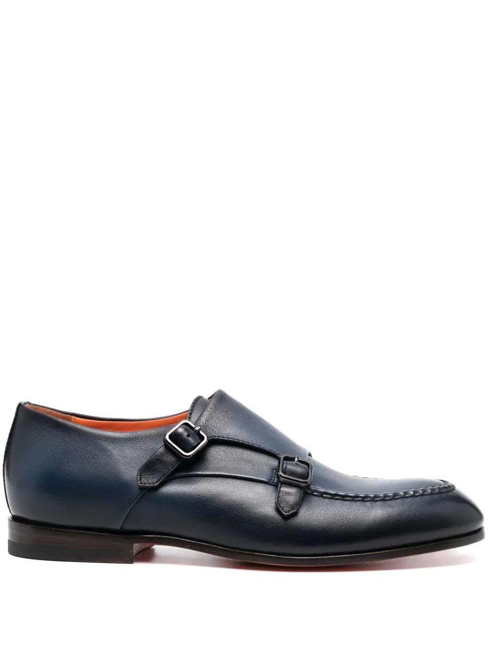 Santoni double-buckle leather monk shoes