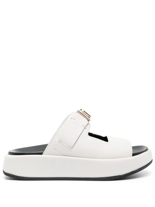Furla logo-plaque leather platform slides