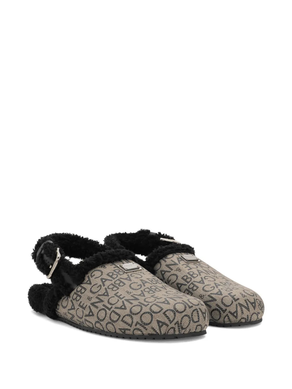 Dolce & Gabbana faux fur-trim coated jacquard mules