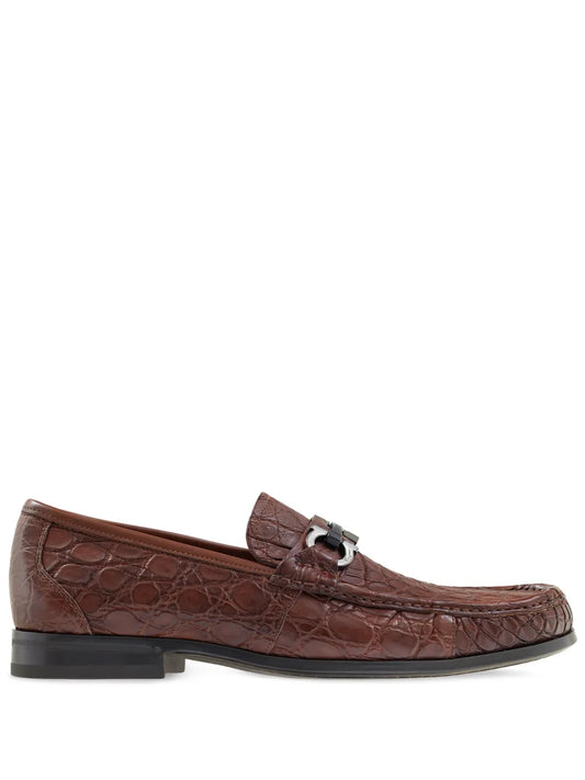 Ferragamo Gancini-ornament embossed-crocodile loafes