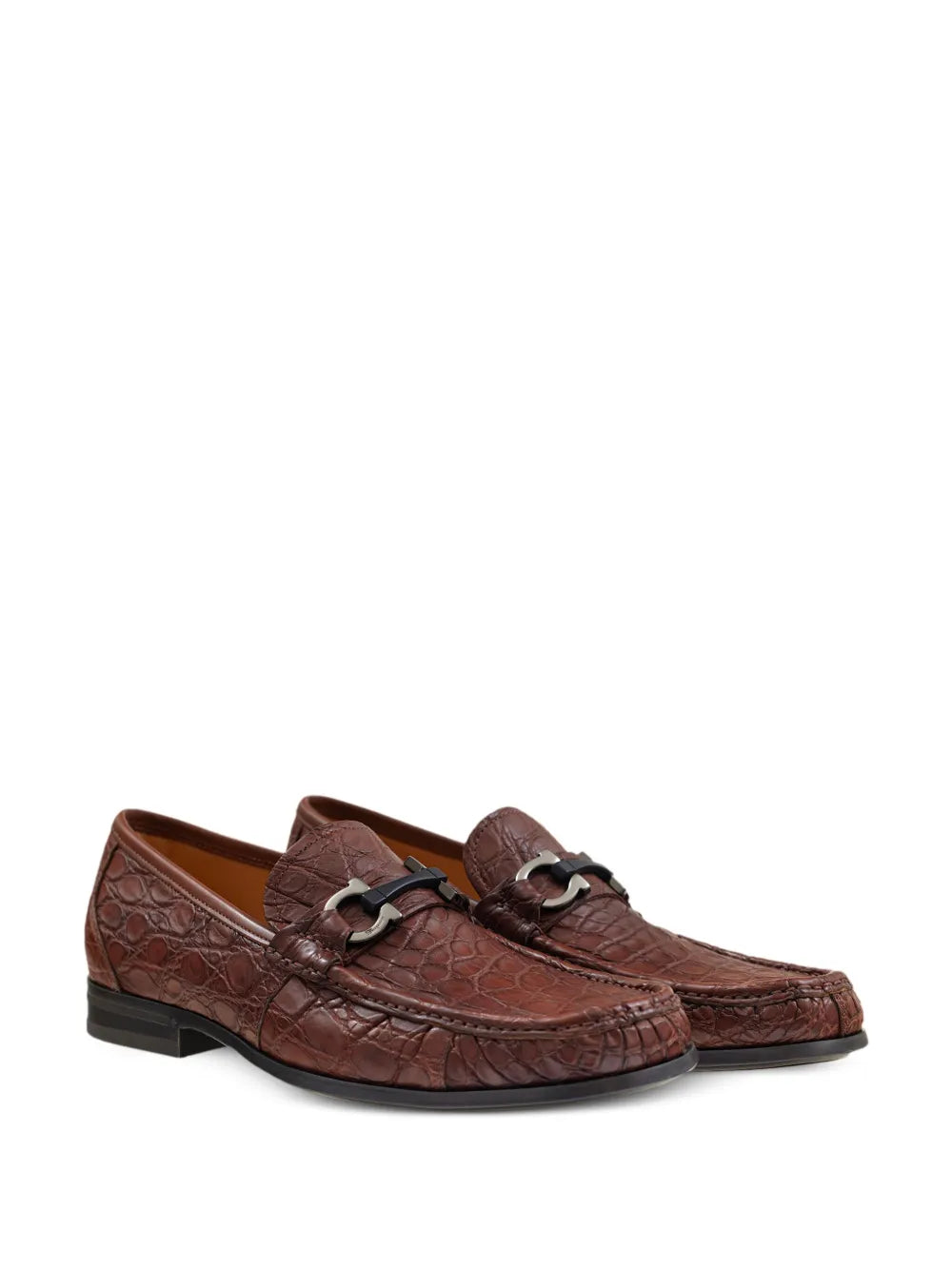 Ferragamo Gancini-ornament embossed-crocodile loafes