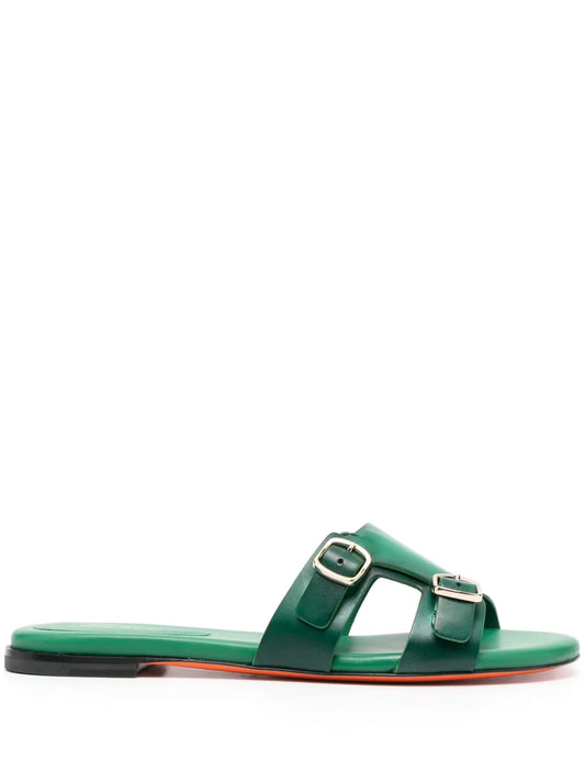 Santoni double-buckle leather slides