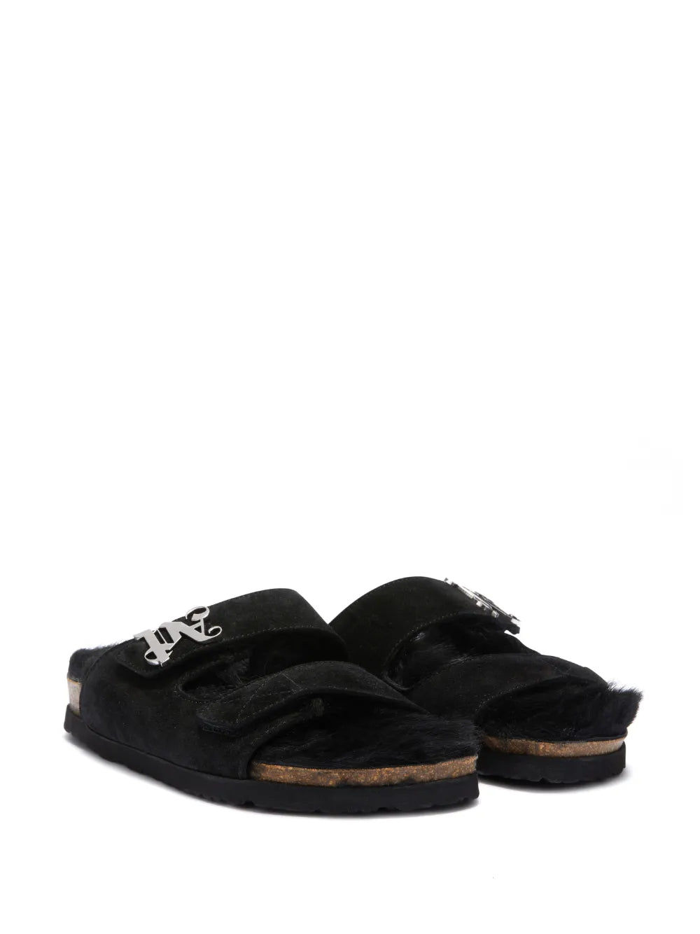Palm Angels monogram-plaque faux-fur sandals