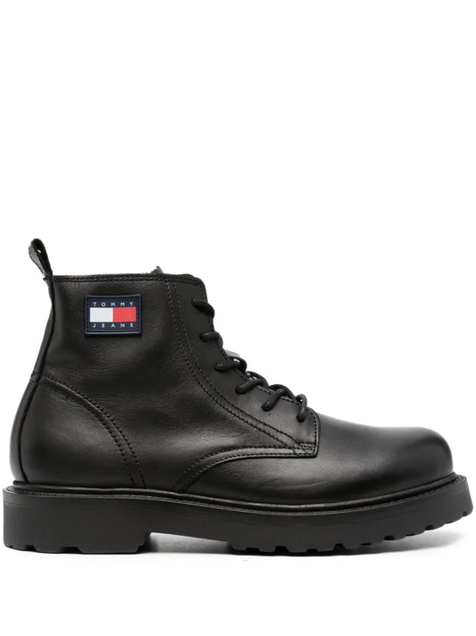 Tommy Jeans logo-patch lace-up leather boots