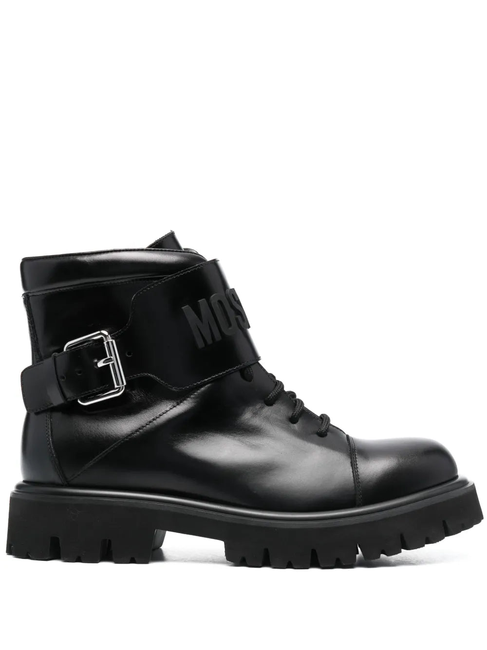 Moschino logo-embossed lace-up leather boots