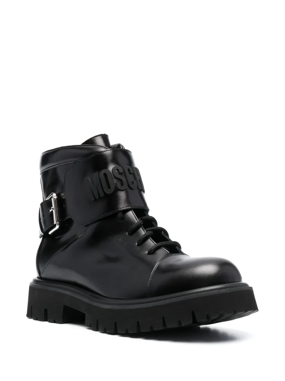 Moschino logo-embossed lace-up leather boots