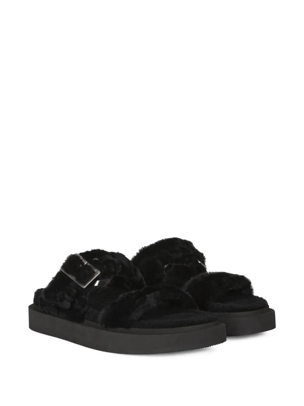 Giuseppe Zanotti Furry buckled sheepskin slides