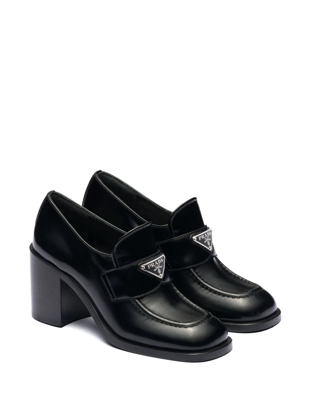Prada block-heel brushed-leather loafers