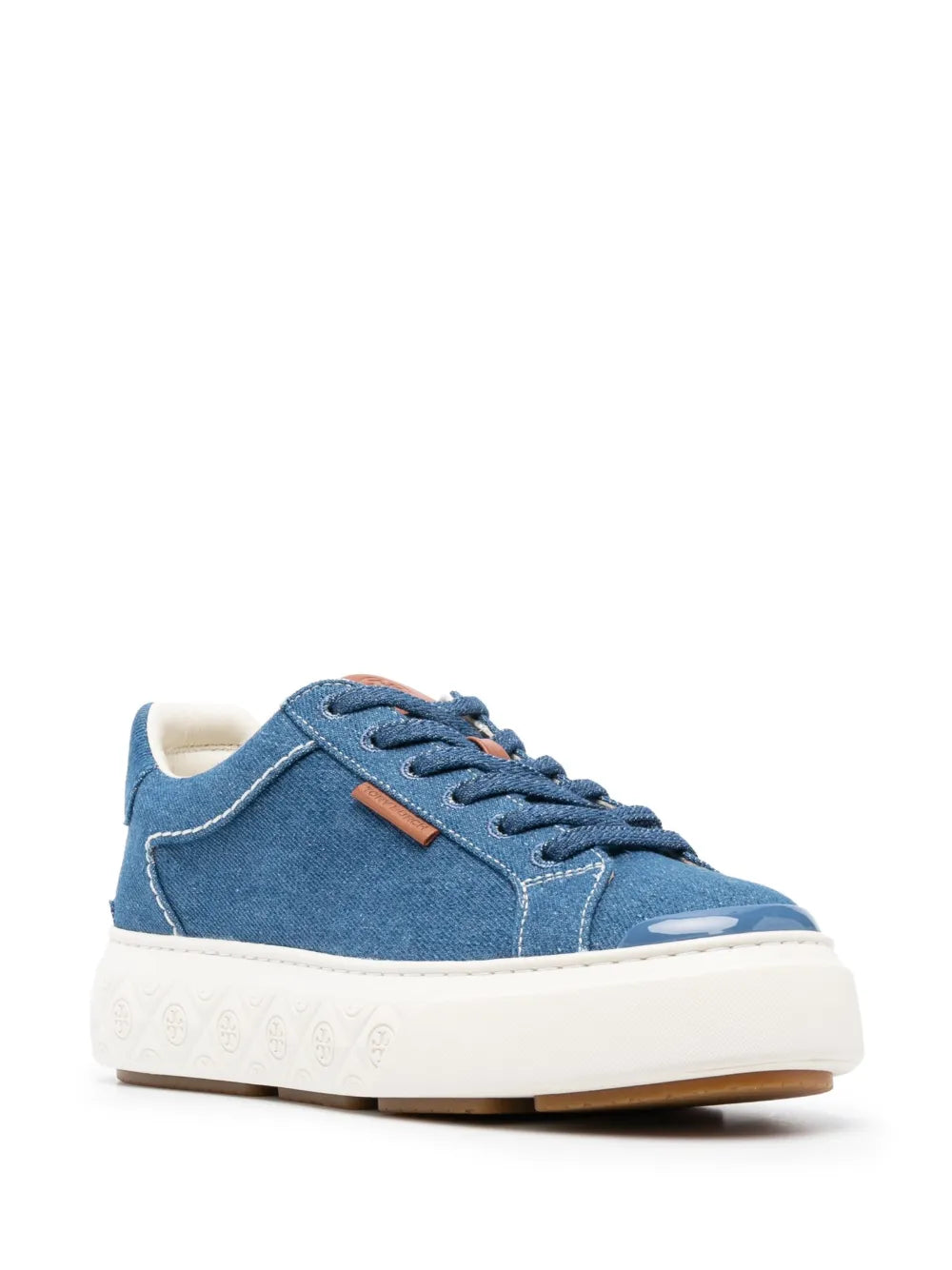 Tory Burch logo-patch lace-up denim sneakers