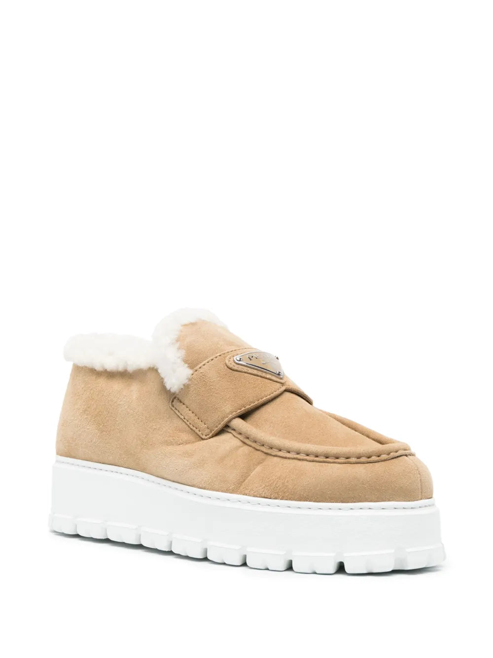 Prada triangle-logo shearling loafers