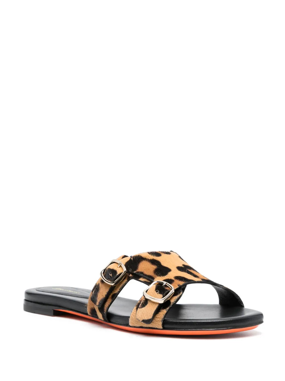 Santoni leopard-print double-buckle slides