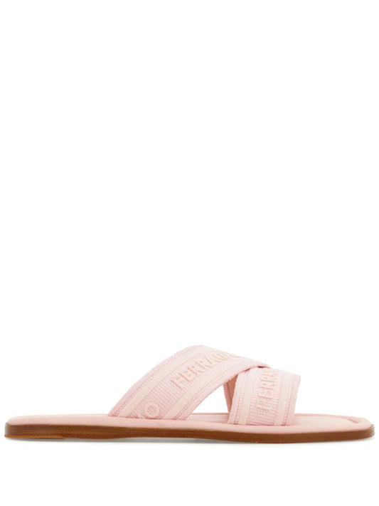 Ferragamo logo-jacquard crossover-strap slides