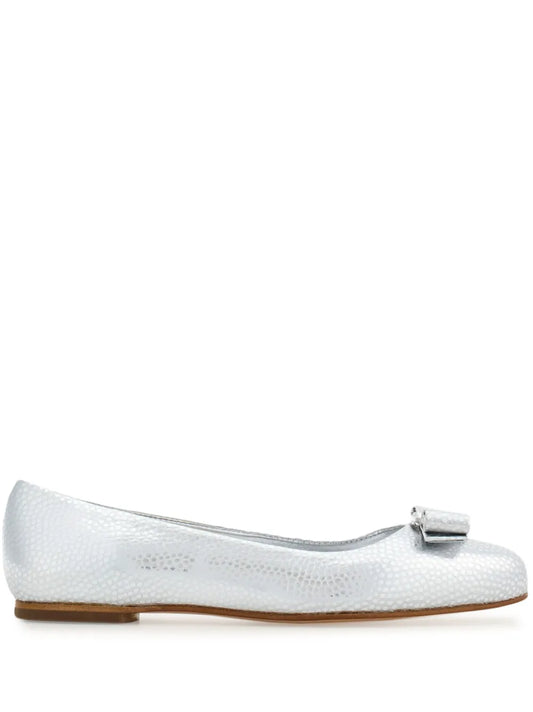 Ferragamo Vara Bow metallic-finish ballerinas