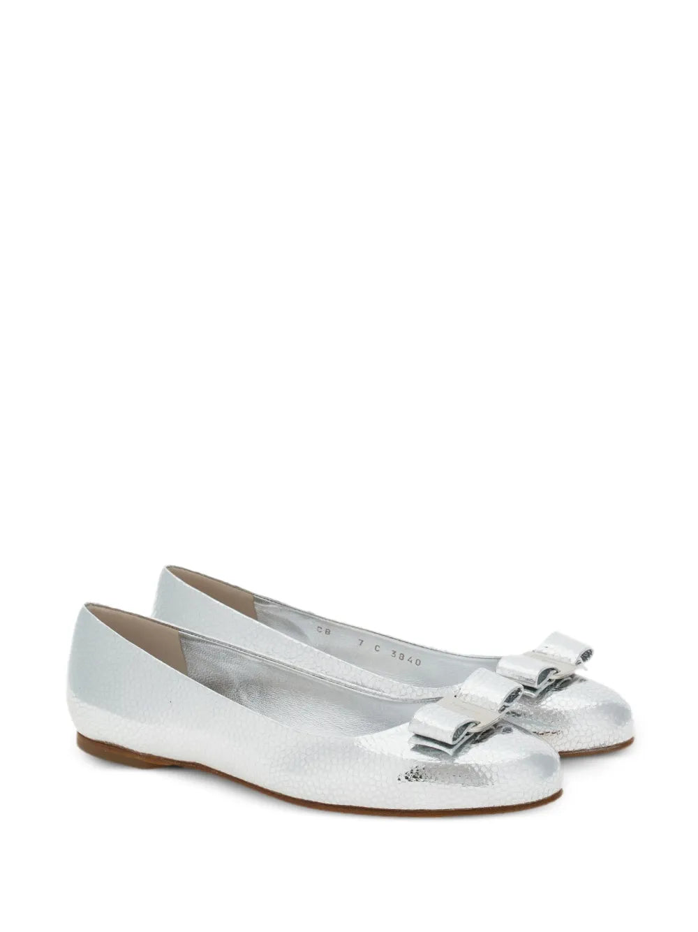 Ferragamo Vara Bow metallic-finish ballerinas