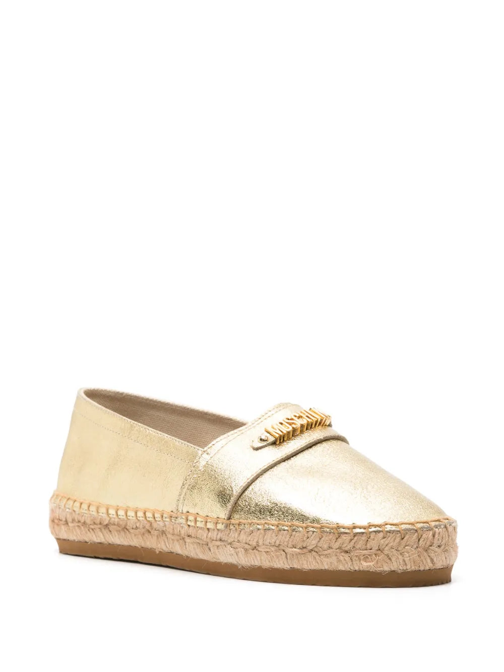 Moschino logo-lettering metallic leather espadrilles