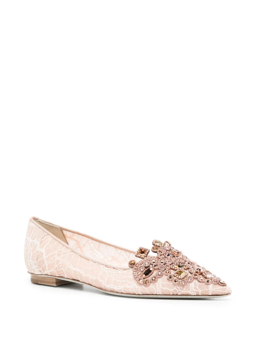 René Caovilla crystal-embellished lace ballerina shoes