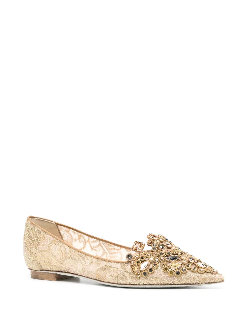 René Caovilla crystal-embellished lace ballerina shoes