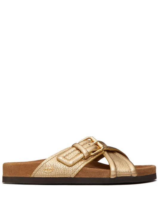 Valentino Garavani crossover-strap leather slides