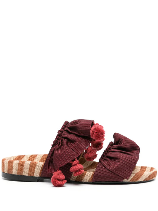 La DoubleJ Pimento pompom-detail slides