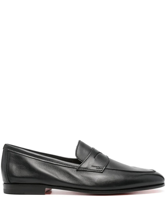 Santoni almond leather loafers