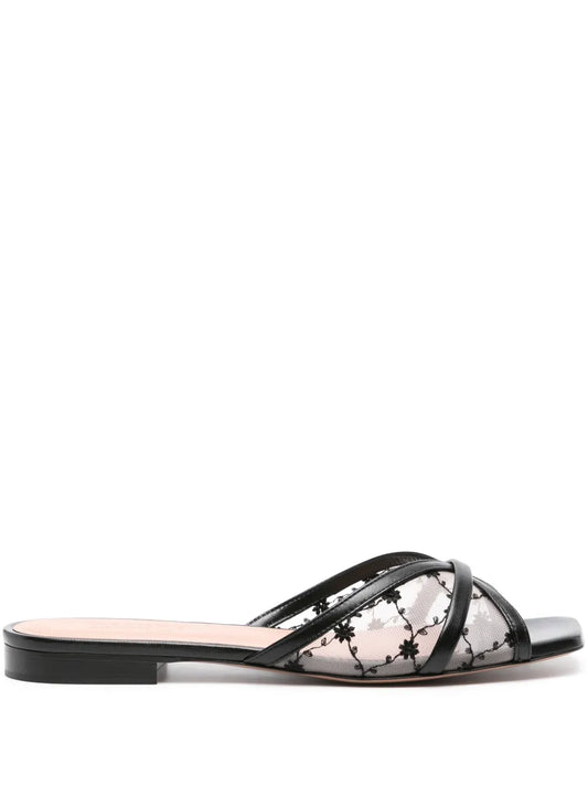 Malone Souliers Perla floral-embroidered mesh slides