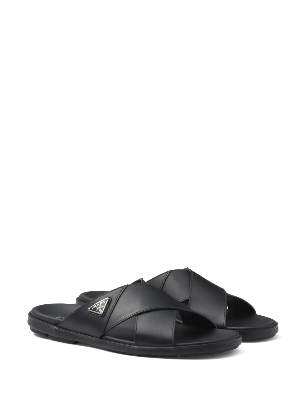 Prada Leather crisscross slides