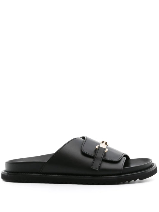 Doucal's logo-buckle leather slides