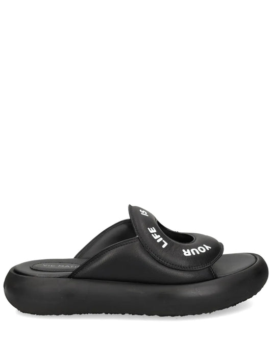 Vic Matie slogan-print leather slides