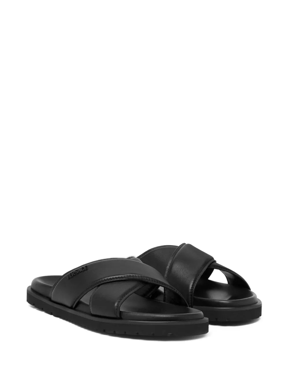 Versace logo-lettering leather slides