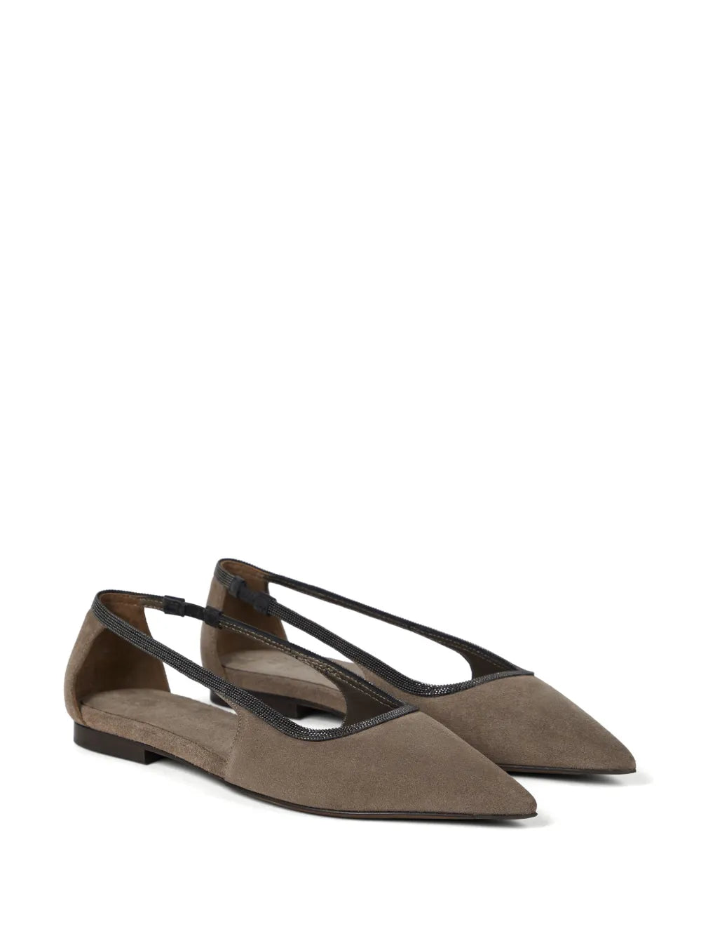 Brunello Cucinelli Monili-trim cut-out ballerina shoes