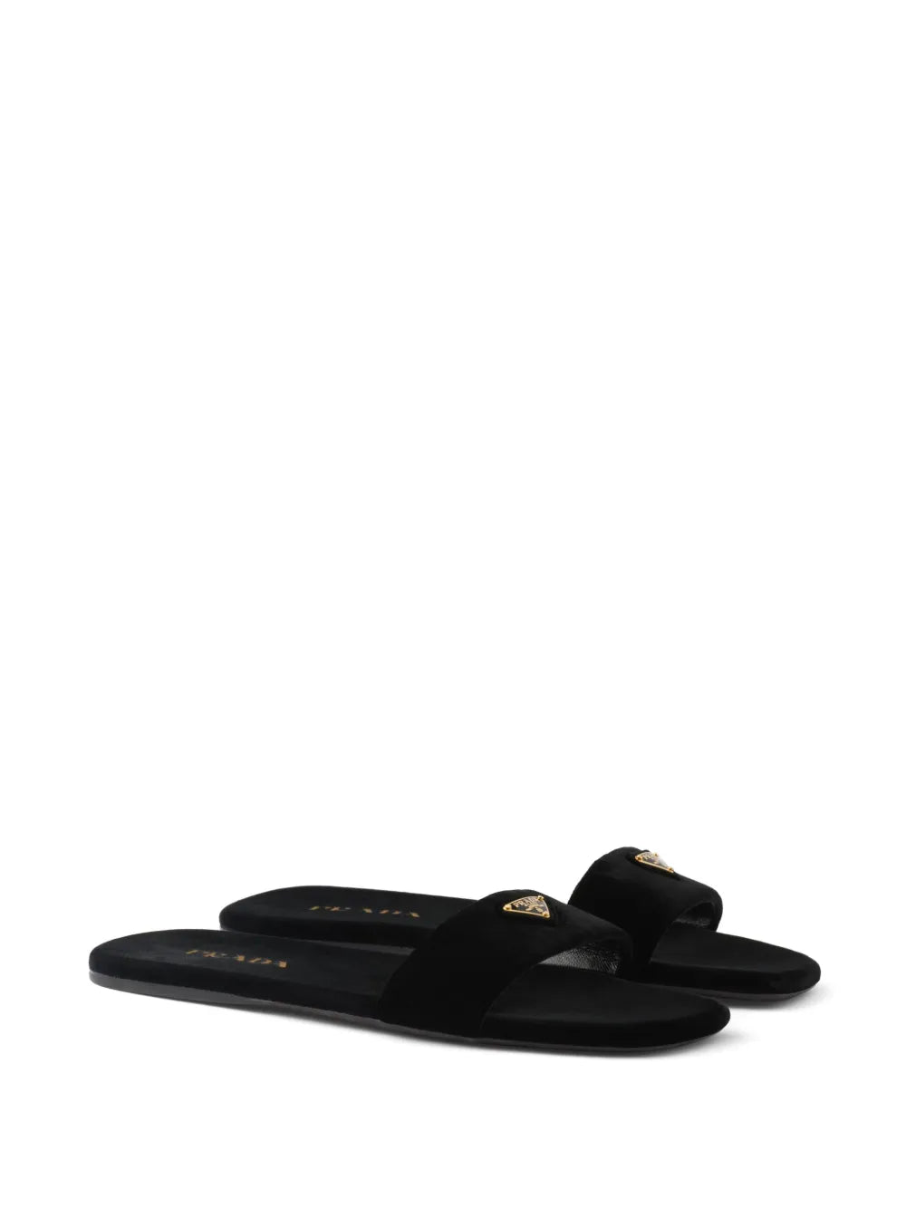 Prada logo-appliqué velvet slides