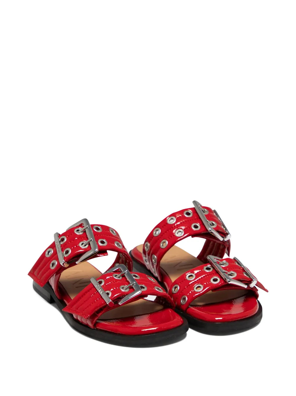 GANNI buckle-fastening patent-finish slides