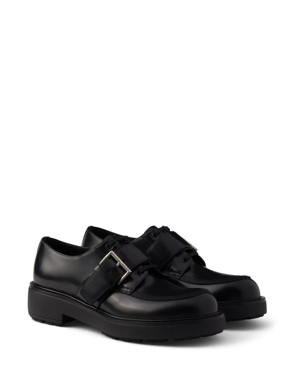 Prada brushed leather buckled derby shoes