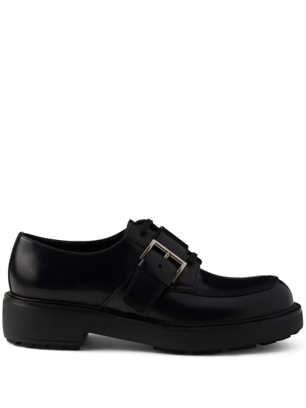 Prada brushed leather buckled derby shoes