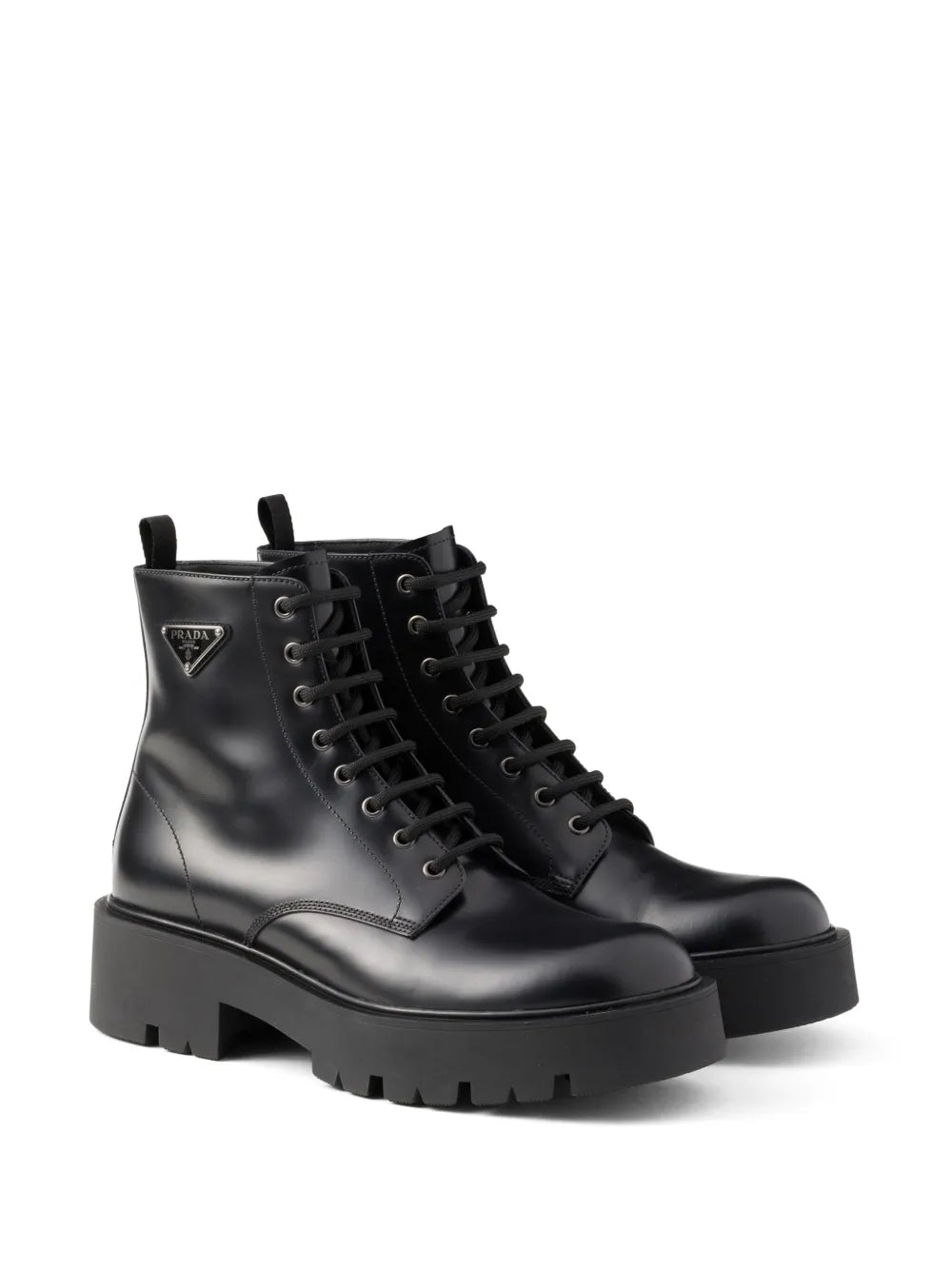 Prada logo plaque leather combat boots