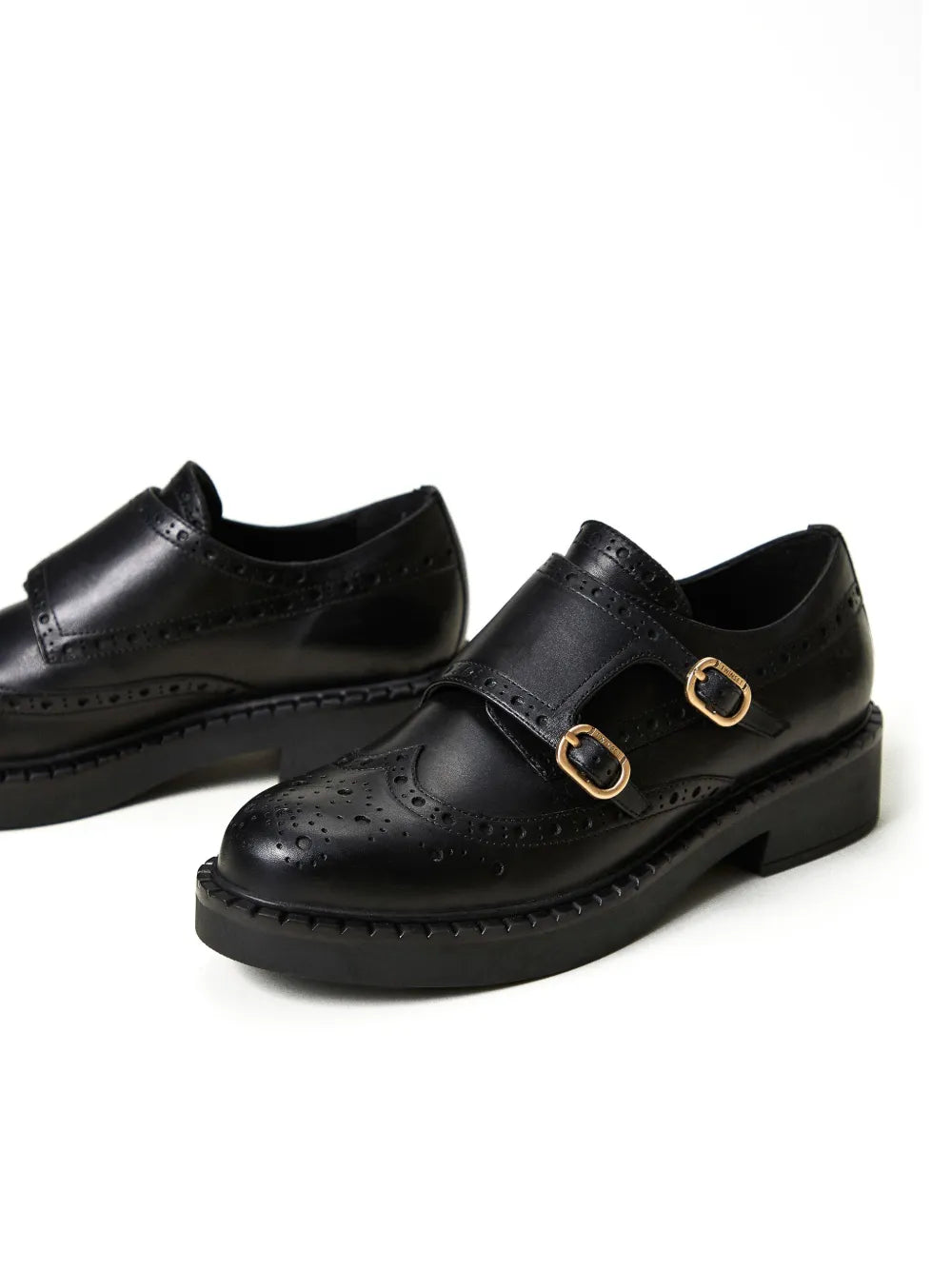 TWINSET double-strap leather oxford shoes