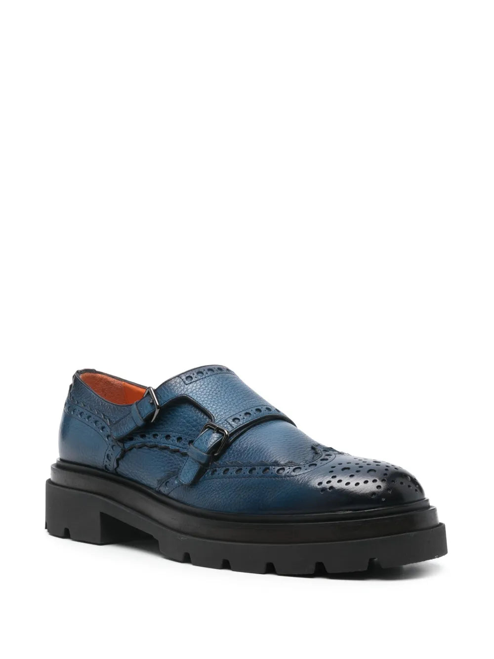 Santoni leather monk shoes