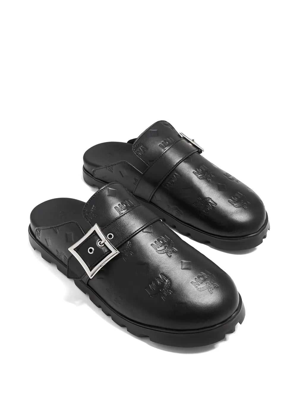 MCM monogram leather flat mules