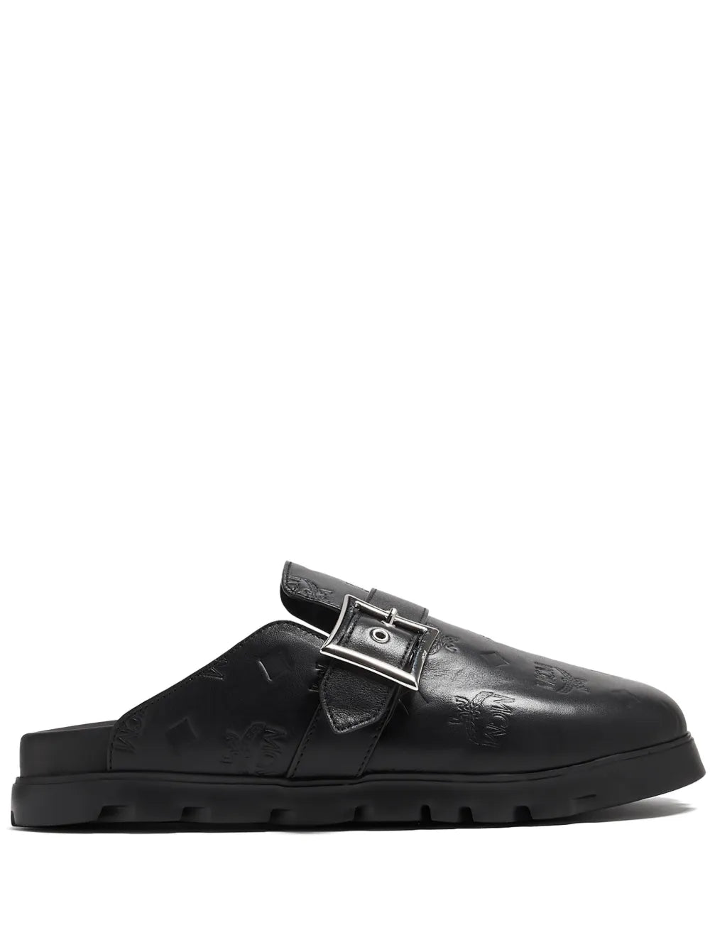 MCM monogram leather flat mules