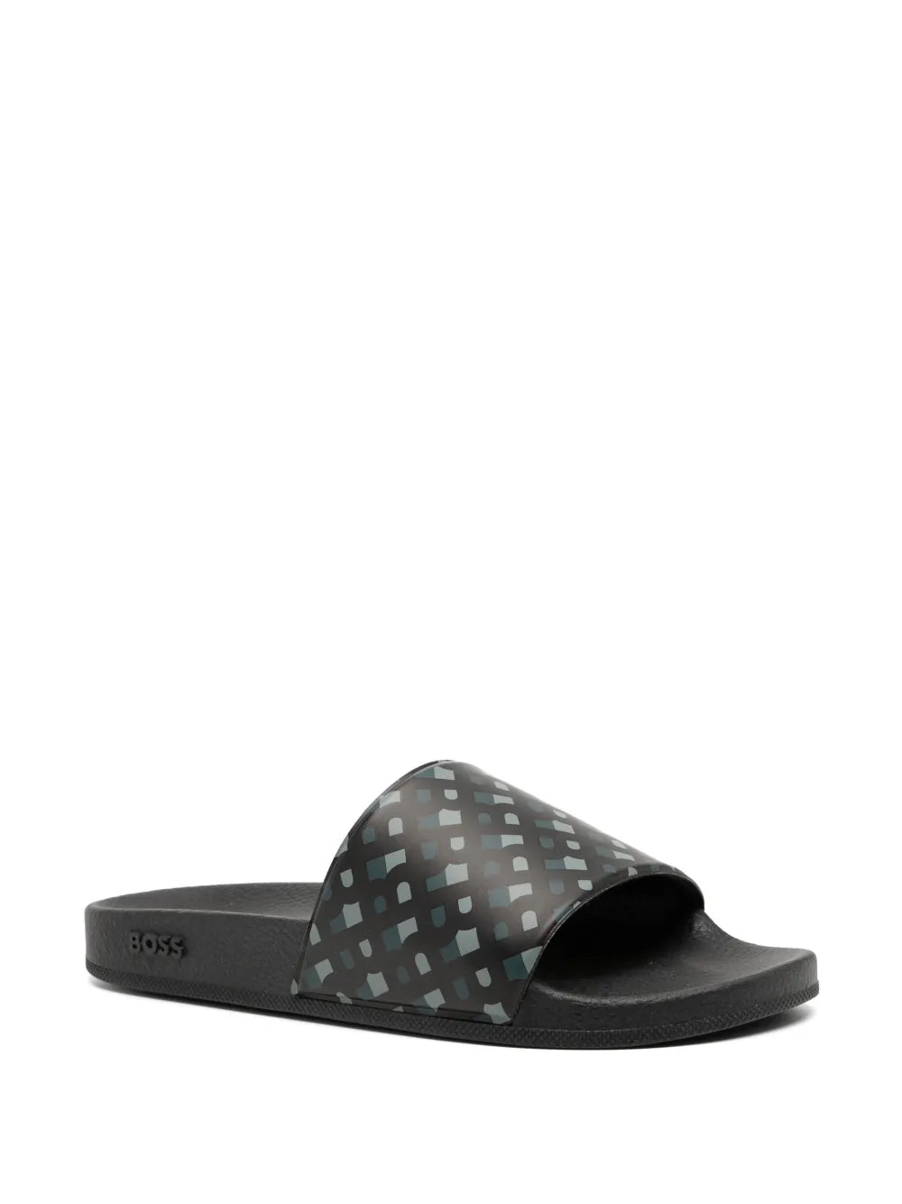 BOSS monogram-print moulded-footbed slides