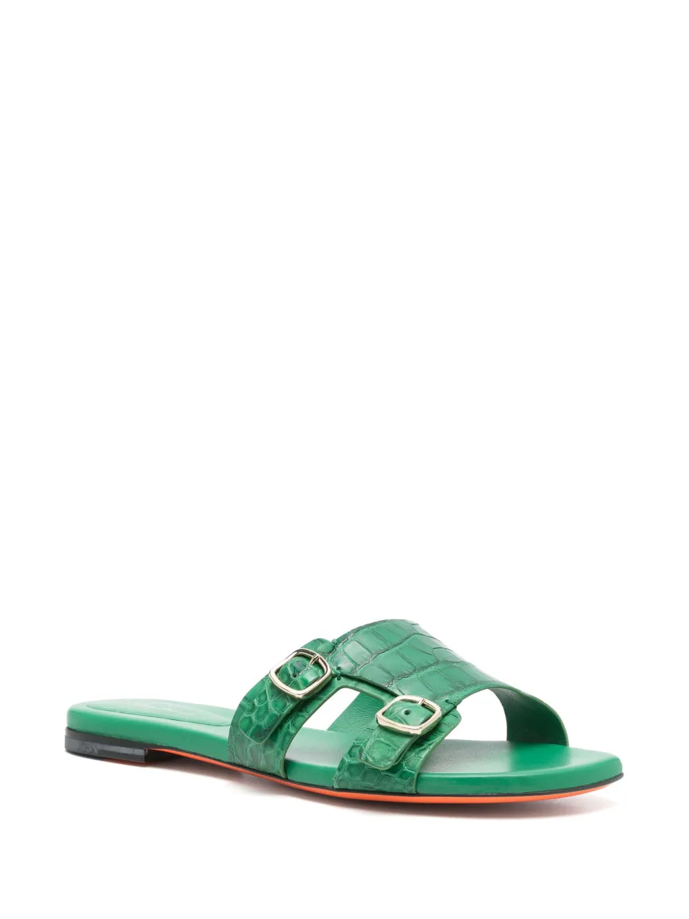 Santoni leather double-buckle slides