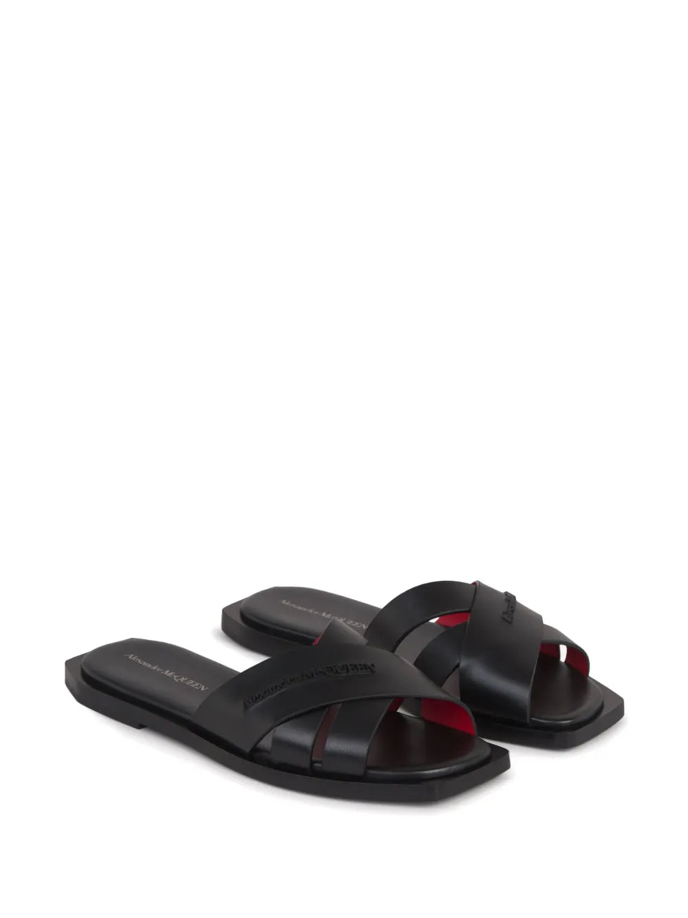 Alexander McQueen logo-embossed crossover-strap slides